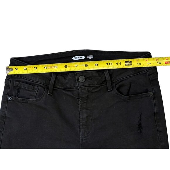 Old Navy Jeans Womens SZ 8 Super Skinny Ankle Black Distressed Raw Hem Rockstar - Picture 8 of 11